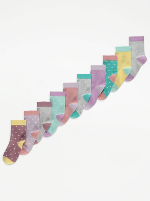 Colourful Polka Dot Print Ankle Socks 10 Pack