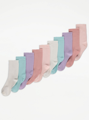 Pastel Plain Ankle Socks 10 Pack Kids at ASDA