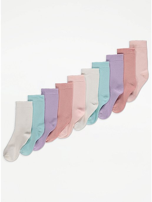 Pastel Plain Cotton Rich Ankle Socks 10 Pack | Sale & Offers | George ...