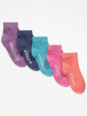 Colourful Assorted Slogan Print Cropped Ankle Socks 5 Pack