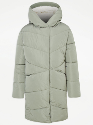 Khaki Longline Padded Coat Kids at ASDA