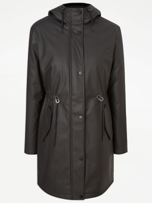 Black Rubberised Parka Women at ASDA