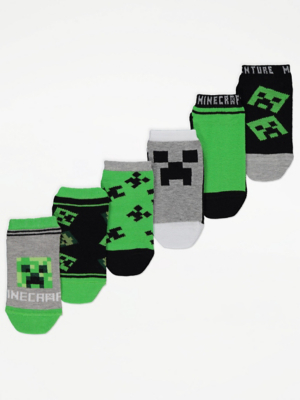 Green Minecraft Graphic Print Trainer Liner Socks 6 Pack