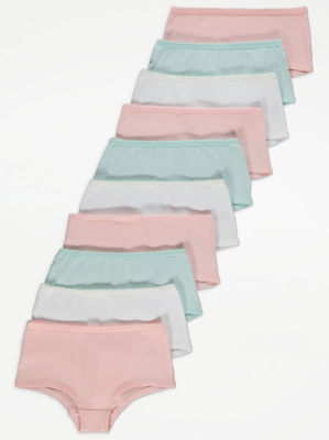 Pastel Ribbed Short Knickers 10 Pack Kids at ASDA