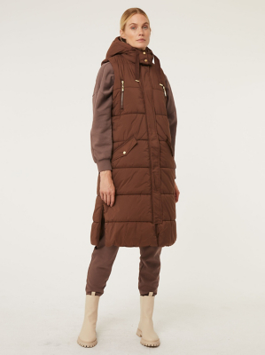 Brown Longline Quilted Gilet Women at ASDA