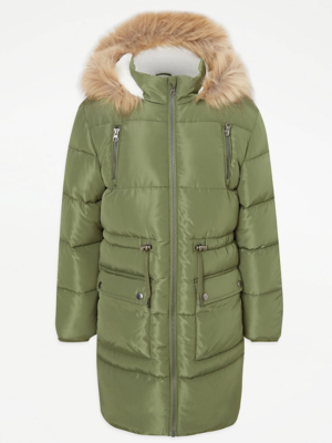 Khaki Padded Hooded Coat Kids at ASDA