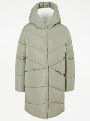 Khaki Quilted Longline Coat Kids at ASDA