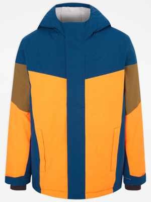 Orange Colour Block Waterproof Jacket Kids at ASDA