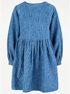 PIECES Blue Ribbed Velvet Long Sleeve Dress