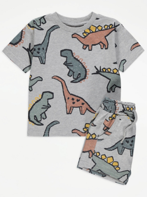 Grey Dinosaur Print T-Shirt and Shorts Outfit