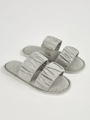 Grey Double Strap Open Toe Slippers Women at ASDA