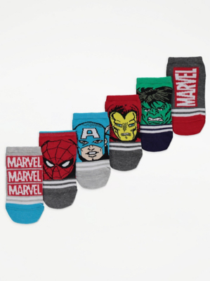 Marvel Character Print Trainer Liner Socks 6 Pack