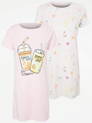Pink Juice Graphic Print Nightdresses 2 Pack