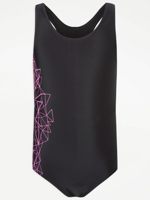 Black Printed Girls School Swimsuit School at ASDA