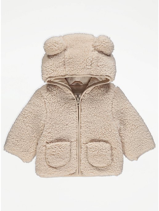 Beige Borg Teddy Bear Jacket | Baby | George at ASDA