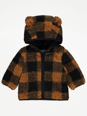 Brown Checked Hooded Jacket Baby at ASDA