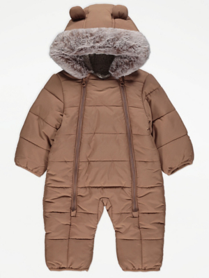 Tan Hooded Snowsuit Baby at ASDA