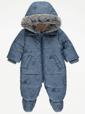 Disney Winnie The Pooh Navy Hooded Snowsuit Baby at ASDA