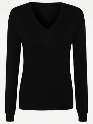 Senior Girls Black VNeck School Jumper School at ASDA