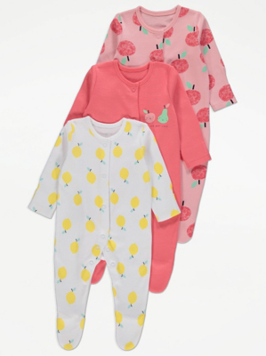 Assorted Bright Fruit Print Sleepsuits 3 Pack