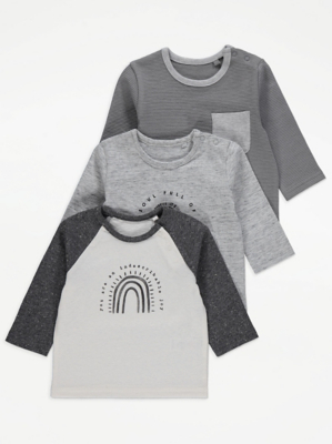 Grey Long Sleeve Tops 3 Pack Baby at ASDA
