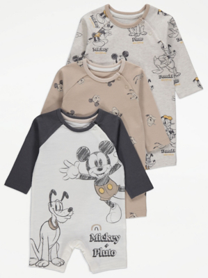 Disney Mickey & Pluto Character Print Bodysuits 3 Pack Baby