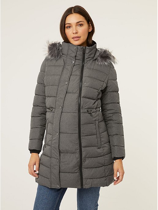 Maternity Grey Fur Hooded 2-In-1 Padded Coat | Sale & Offers | George ...