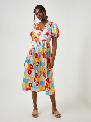 Bright Floral Print Satin Midi Dress Women at ASDA