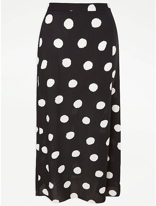 Black Polka Dot Print Midi Skirt | Women | George at ASDA
