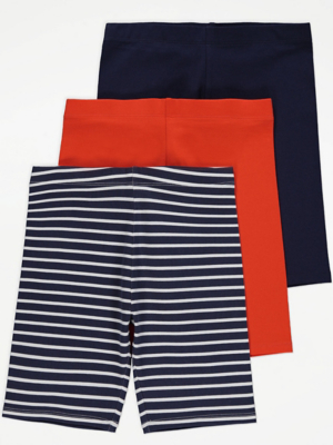 Assorted Navy Striped Cycling Shorts 3 Pack Kids at ASDA