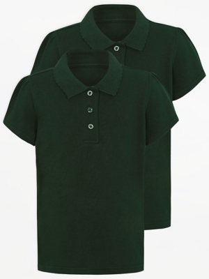 Girls Bottle Green Scallop School Polo Shirt 2 Pack School