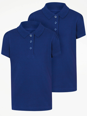Girls Cobalt Blue Scallop School Polo Shirt 2 Pack School at