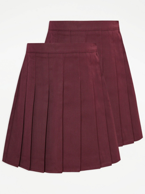 Burgundy Pleated School Skirts 2 Pack School at ASDA