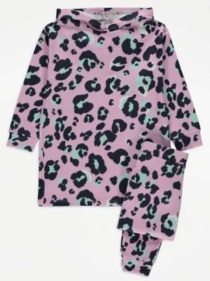 Lilac Snit Animal Print Hooded Pyjamas