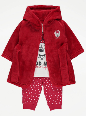 Disney Minnie Mouse Red Pyjamas and Dressing Gown 3 Piece Set Baby