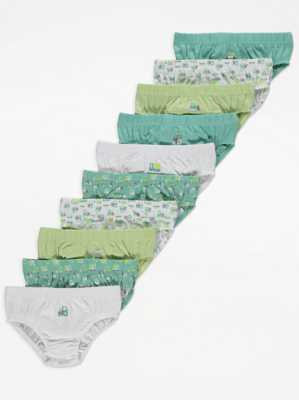 Assorted Green Tractor Print Knickers 10 Pack