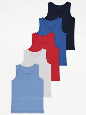 Blue Vest Tops 5 Pack Kids at ASDA