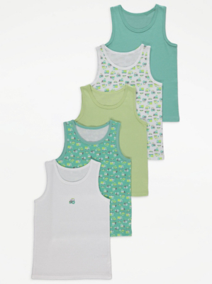Assorted Green Tractor Print Vests 5 Pack