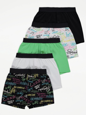 Graffiti Print Boxers 5 Pack Kids at ASDA