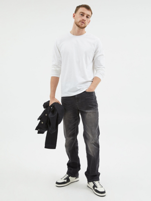 Black Washed Loose Fit Jeans With Stretch Men at ASDA