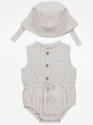 Striped Bodysuit and Bucket Hat Outfit Baby at ASDA