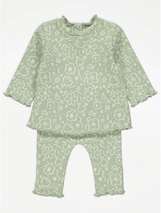 Green Floral Print Ribbed Top and Leggings Outfit | Baby | George at ASDA