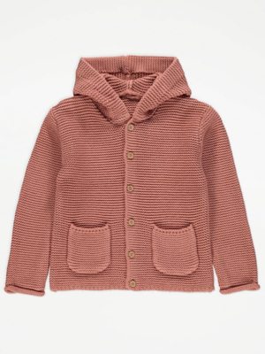 Pink Knitted Hooded Cardigan Kids at ASDA
