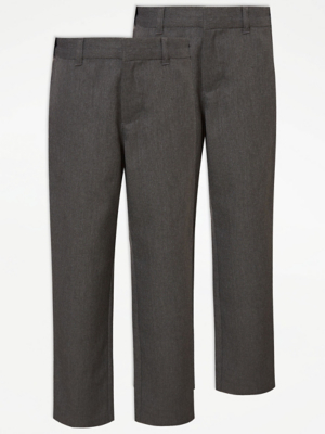 Boys Grey Plus Fit Regular Leg School Trouser 2 Pack School