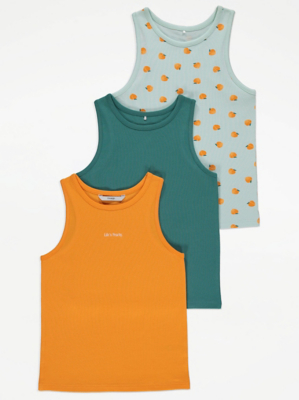Assorted Peach Print Vest Tops 3 Pack