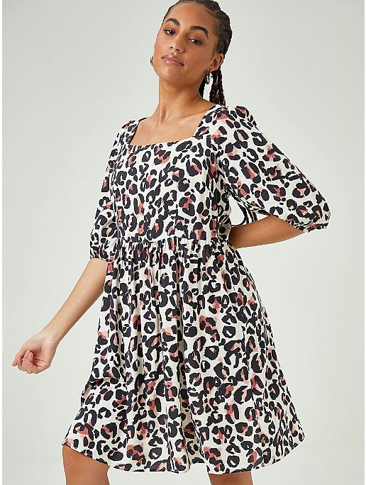 Leopard Print Shirred Mini Dress | Women | George at ASDA