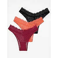 Super High Leg Lace Thongs 3 Pack | Women | George at ASDA