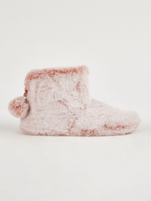 Pink Faux Fur Slipper Boot Women at ASDA