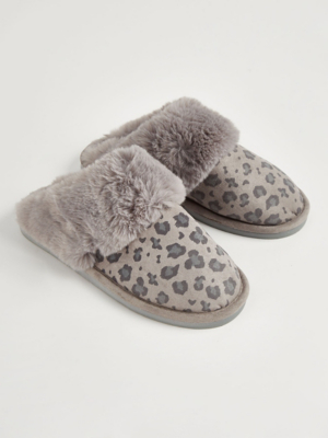 Grey Animal Print Mule Slippers Women at ASDA
