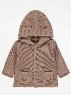 Tan Knitted Hooded Cardigan Baby at ASDA
